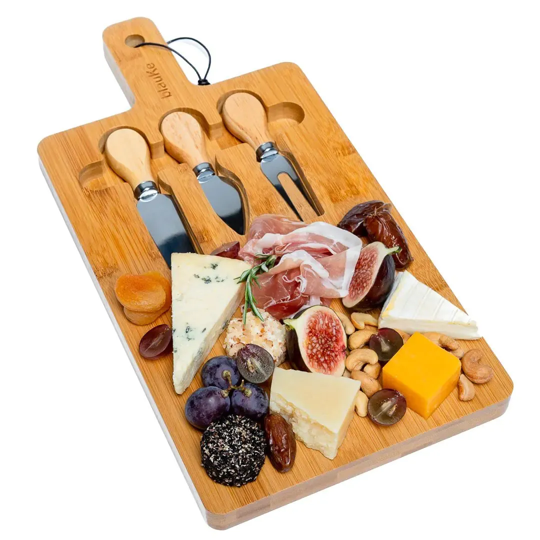 12x8 inch Bamboo Charcuterie Board with Magnetic Cutlery Storage and Handle