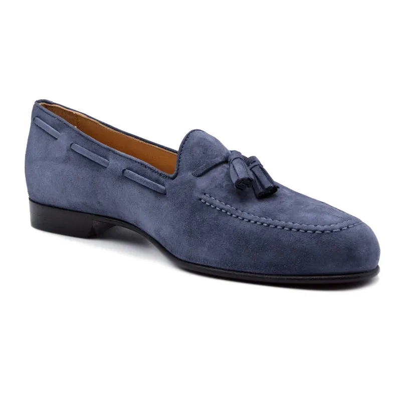 16-580-BLU NAPLES Italian Kid Suede Tassel Loafer, Blue Water