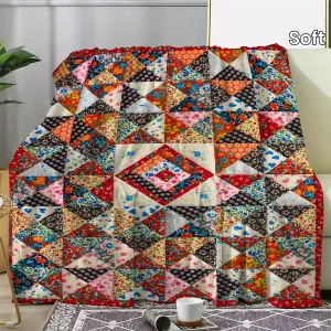 1pc Flannel Blanket, Vintage Geometric Prismatic Floral Print Blanket, Warm Cozy Soft Blanket For Couch Bed Couch Car Office Camping Travel, Gift Blanket For All Seasons