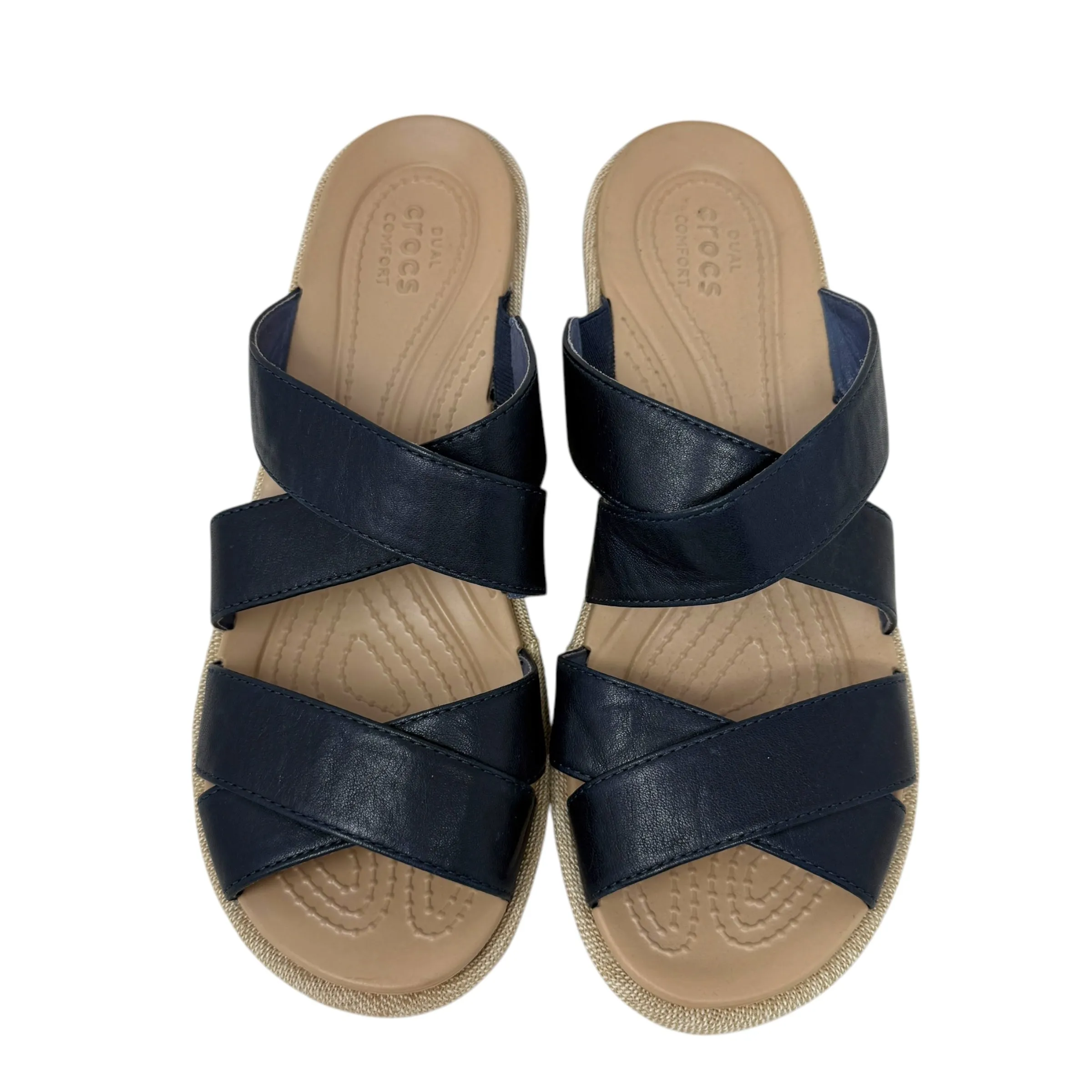 A-Leigh Crisscross Wedge Sandals By Crocs In Blue, Size: 8