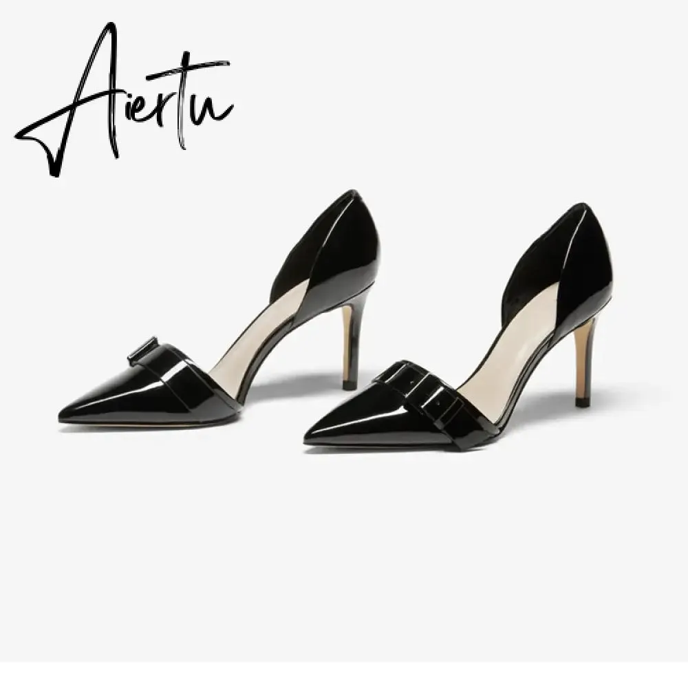 Aiertu  New Spring Autumn Shoes Glossy Leather Temperament Point Toe  Stiletto High Heels Lady Sandals D’Orsay Design Pumps With  S