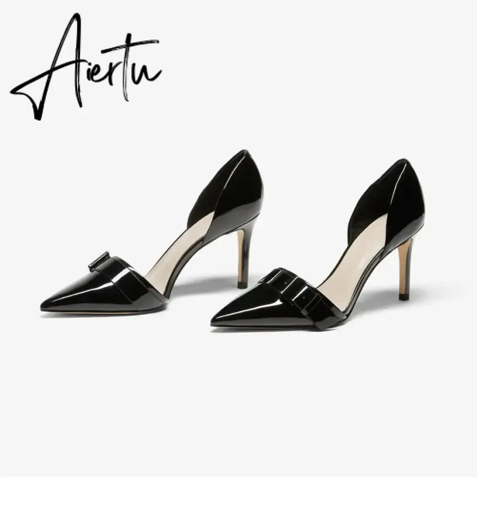 Aiertu  New Spring Autumn Shoes Glossy Leather Temperament Point Toe  Stiletto High Heels Lady Sandals D’Orsay Design Pumps With  S