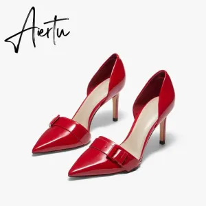 Aiertu  New Spring Autumn Shoes Glossy Leather Temperament Point Toe  Stiletto High Heels Lady Sandals D’Orsay Design Pumps With  S