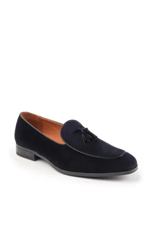 ALBERT SLIP ON TASSEL LOAFERS IN NAVY SUEDE