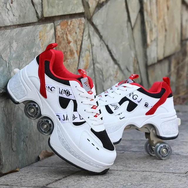 Amozae-Hot Shoes Casual Sneakers Walk Roller Skates Deform Runaway Four Wheeled Skates for Adult Men Women Unisex Child