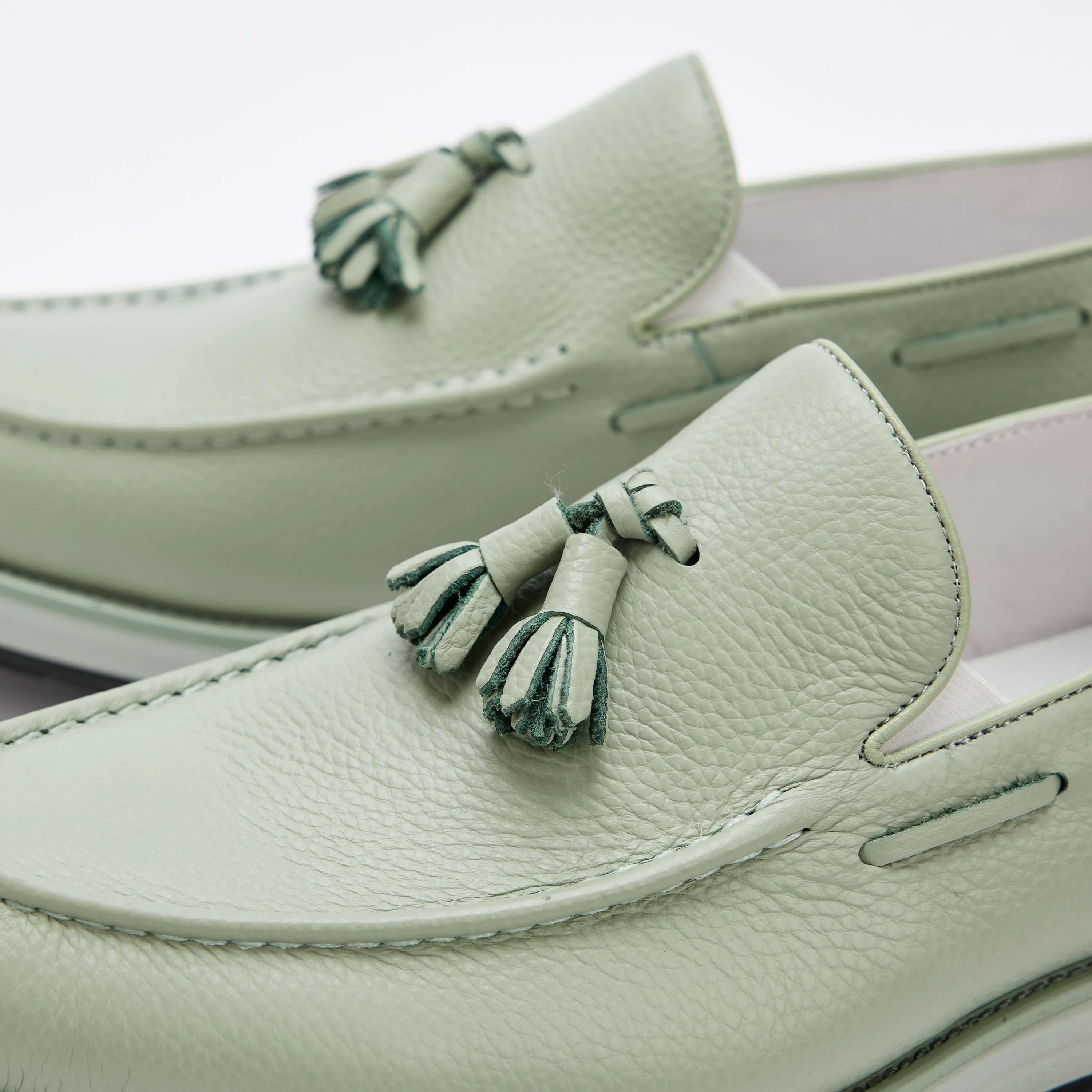 Apollo Sage Green Leather Tassel Loafers