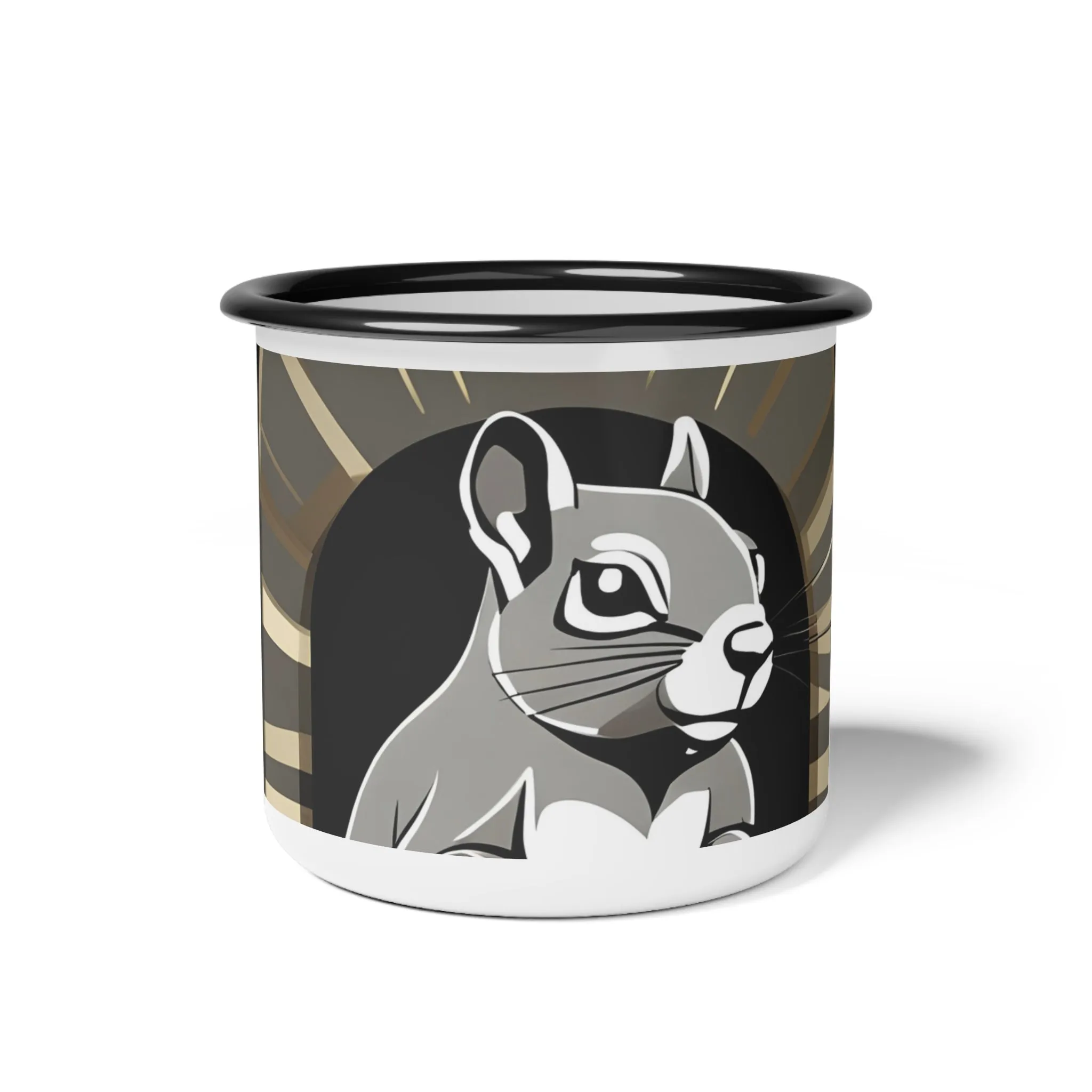 Art Deco Squirrel, Enamel Camping Mug for Coffee, Tea, Cocoa, or Cereal - 12oz