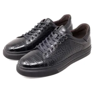 Barabas Serpent Flash Men's Black Lace-Up Casual Sneakers Genuine Leather