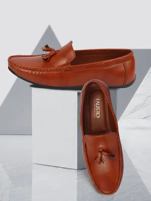 Basics Men Tan Side Stitched Casual Slip On Tassel Loafers and Moccasin Shoes