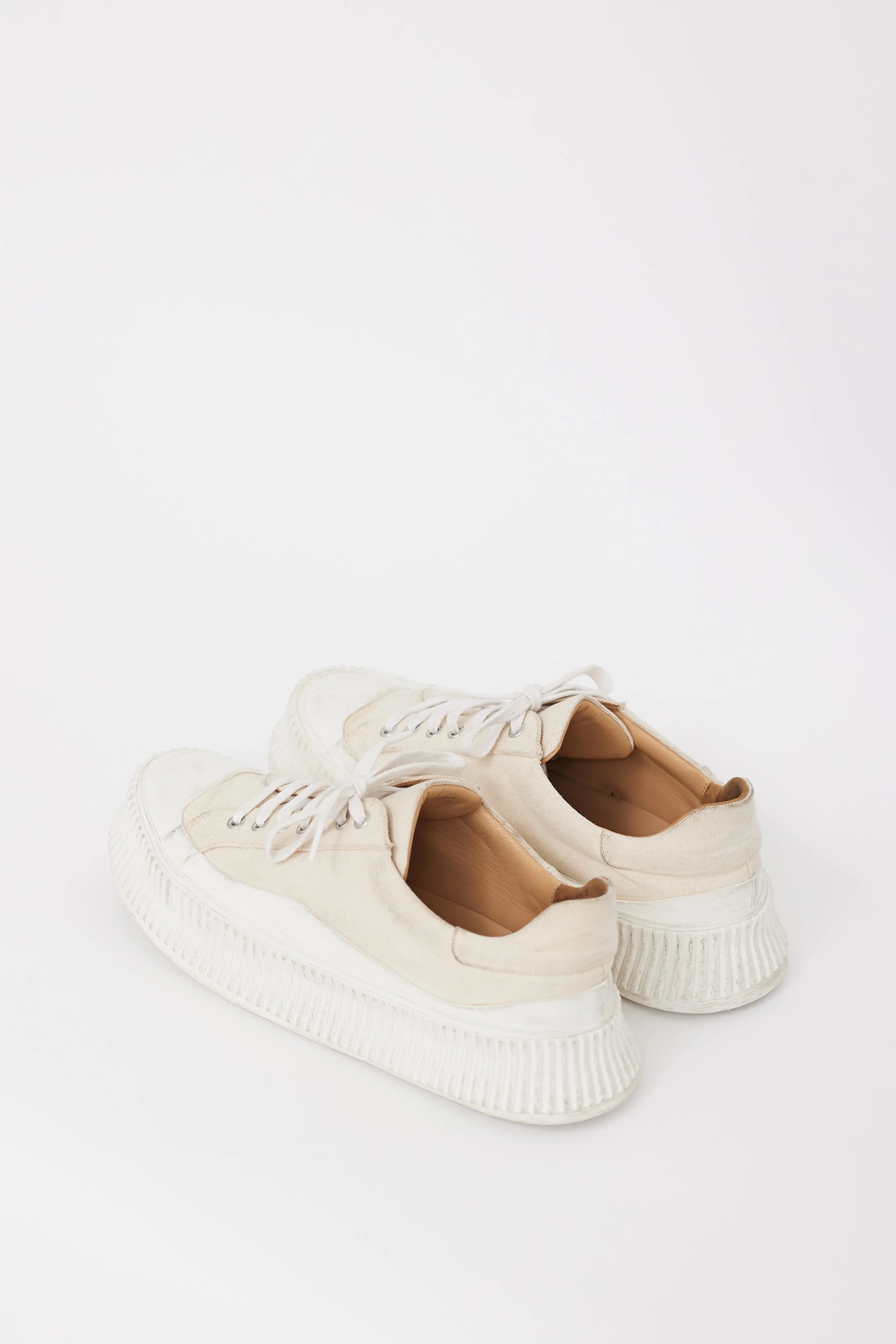 Beige & White Canvas & Rubber Platform Sneaker