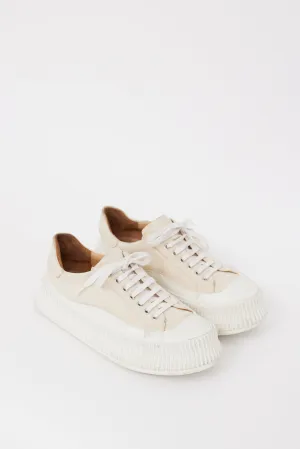 Beige & White Canvas & Rubber Platform Sneaker