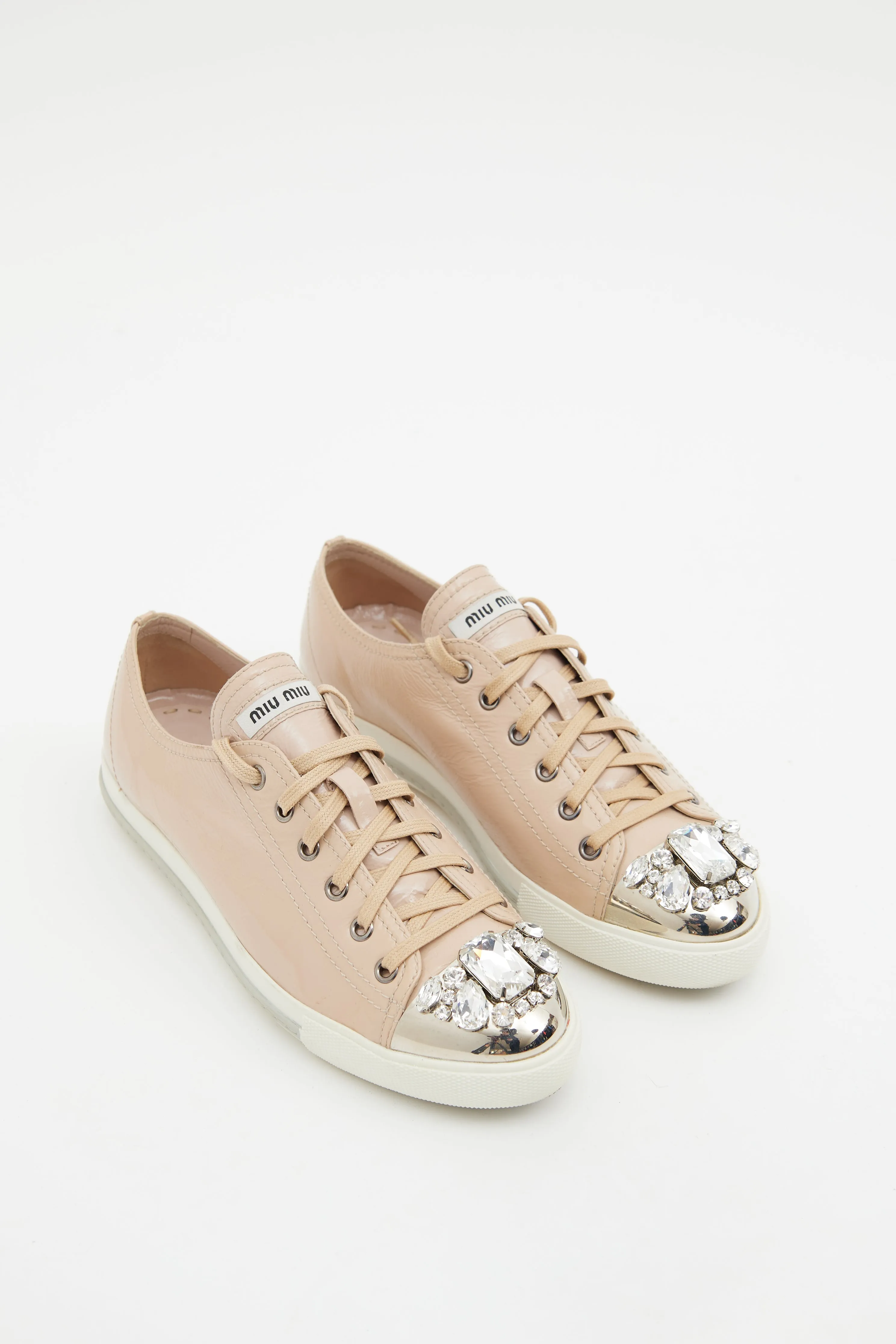 Beige Patent Crystal Sneaker