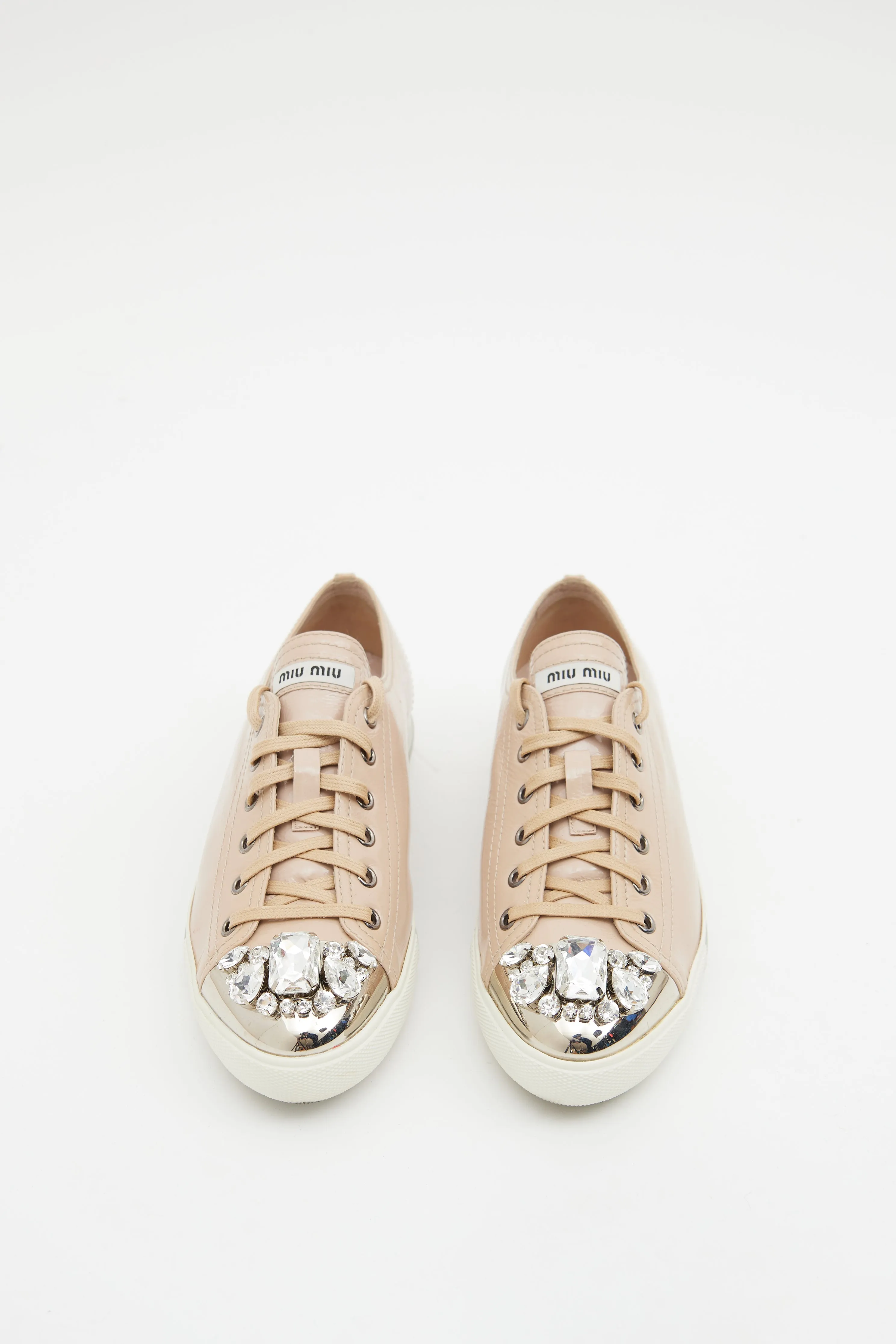 Beige Patent Crystal Sneaker