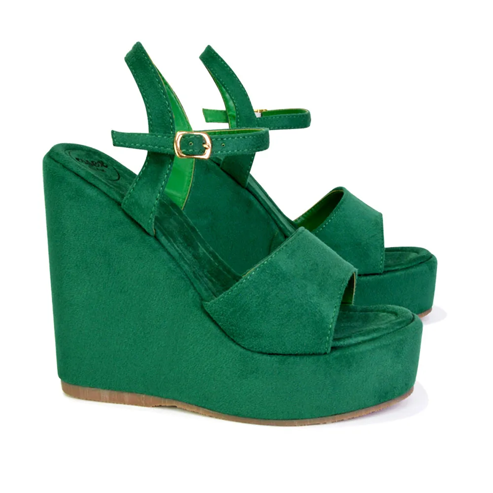 Belinda Wedge High Heel Strappy Platform Heeled Sandals in Green