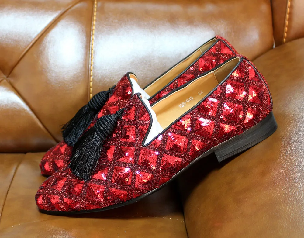 Big Tasseled Men Sequins Loafer Shoe