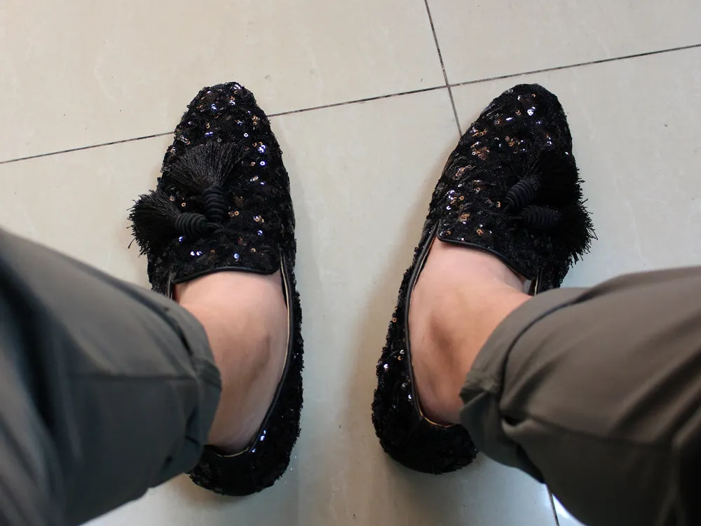 Big Tasseled Men Sequins Loafer Shoe