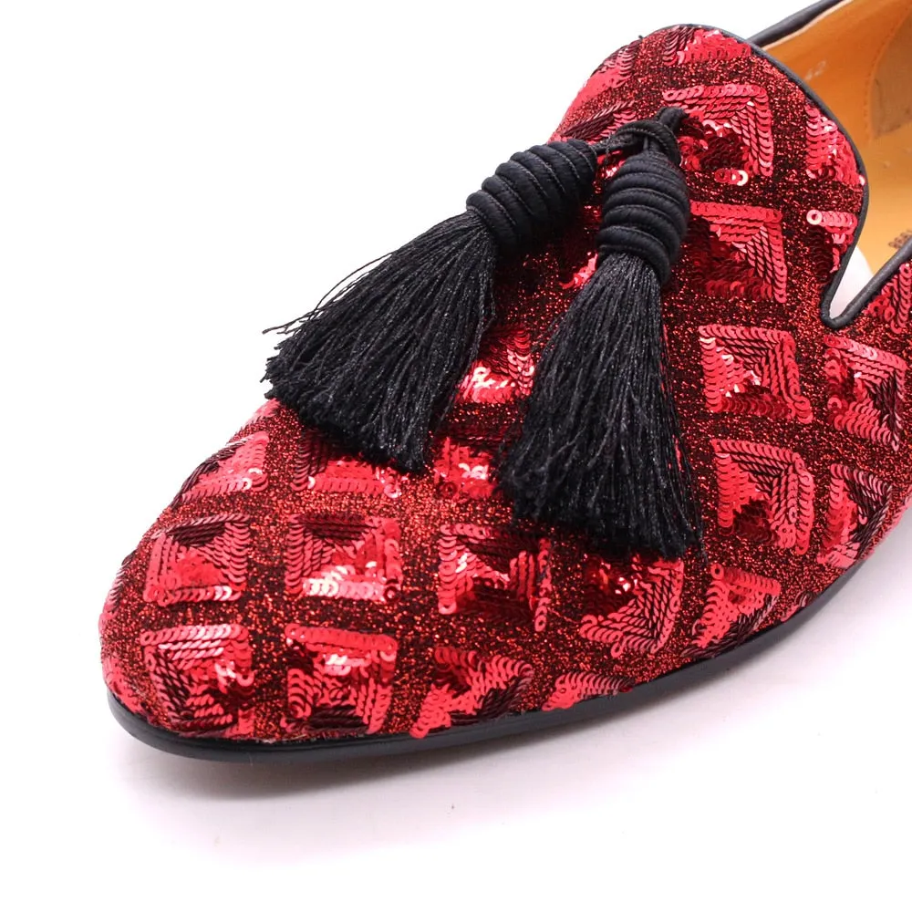 Big Tasseled Men Sequins Loafer Shoe