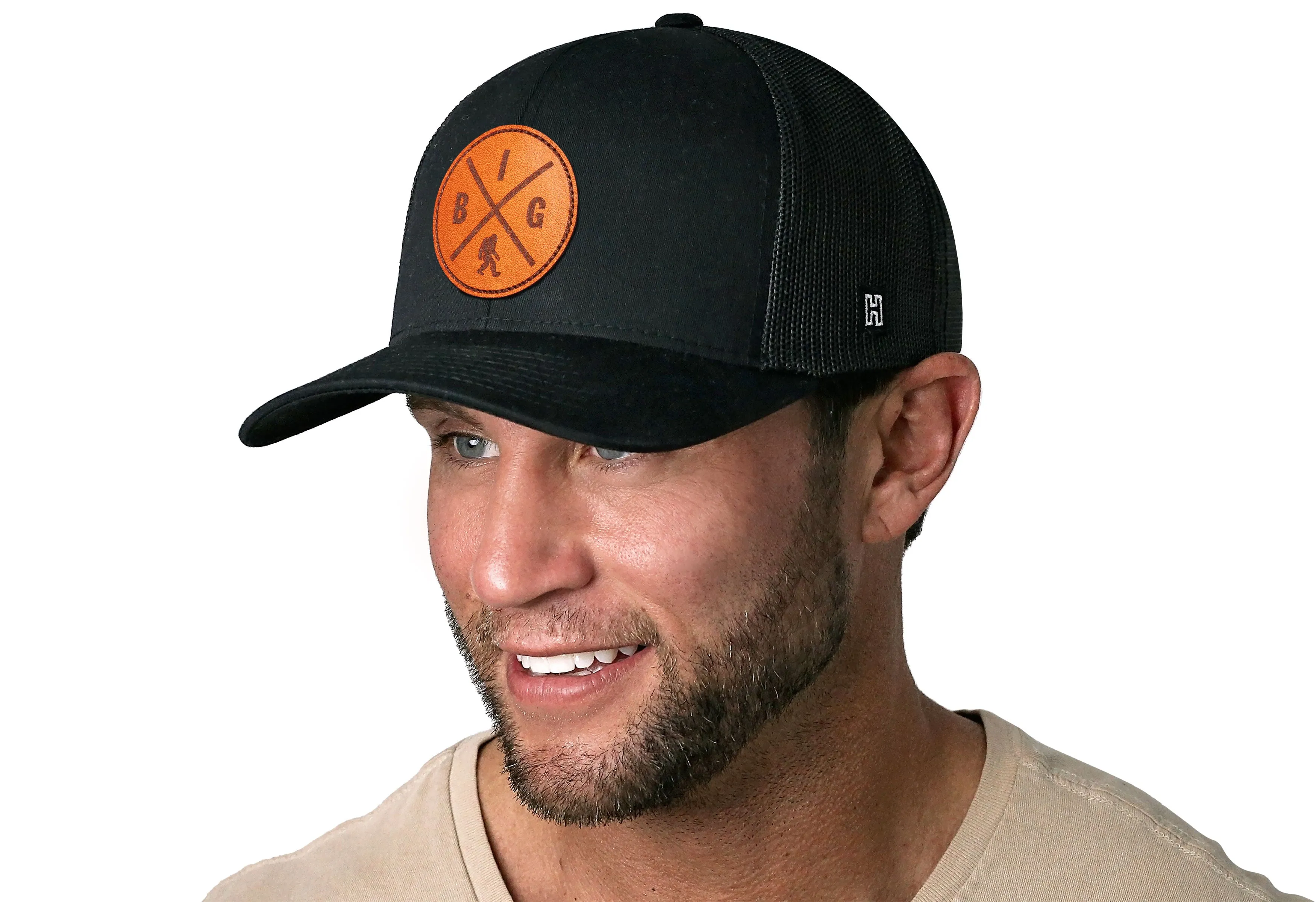 Bigfoot X Trucker Hat Leather  |  Black Sasquatch Snapback