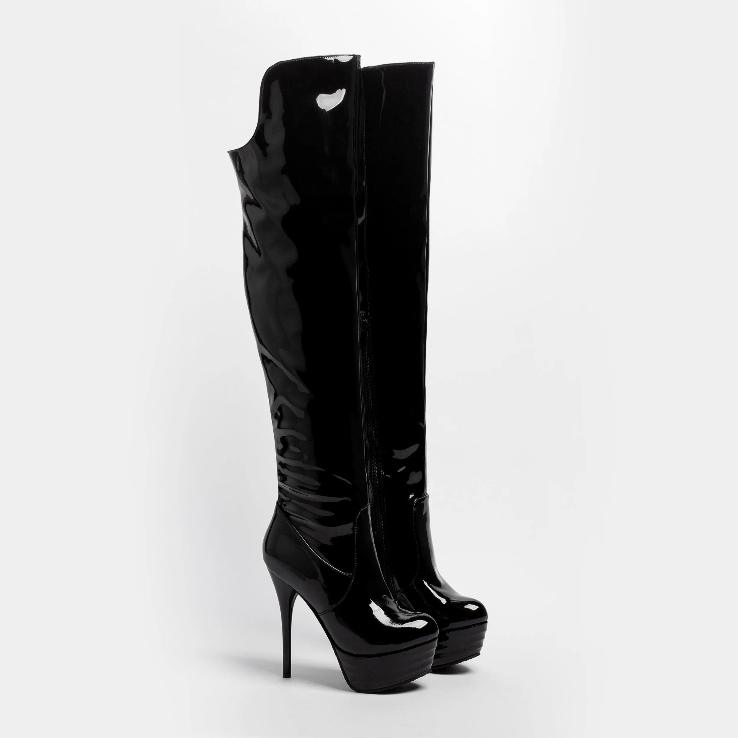 Bigsizeheels Waterproof covered knee-high heel boots - Black