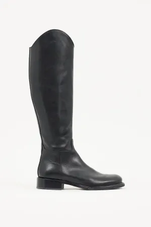 Black Leather Asymmetric Knee High Boot