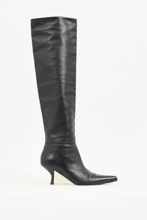 Black Leather Bourgeoise Knee High Boot