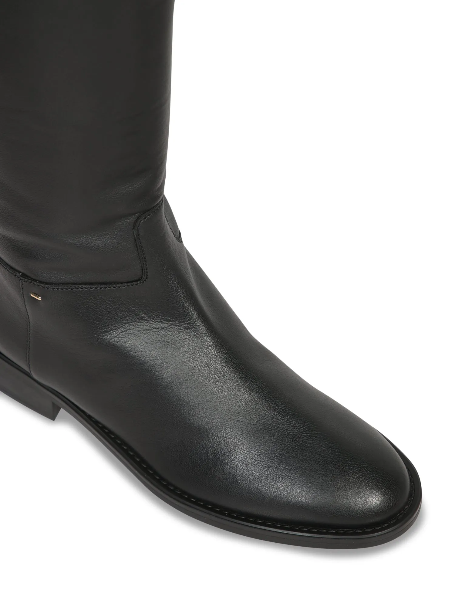 Black Leather Flat Boots