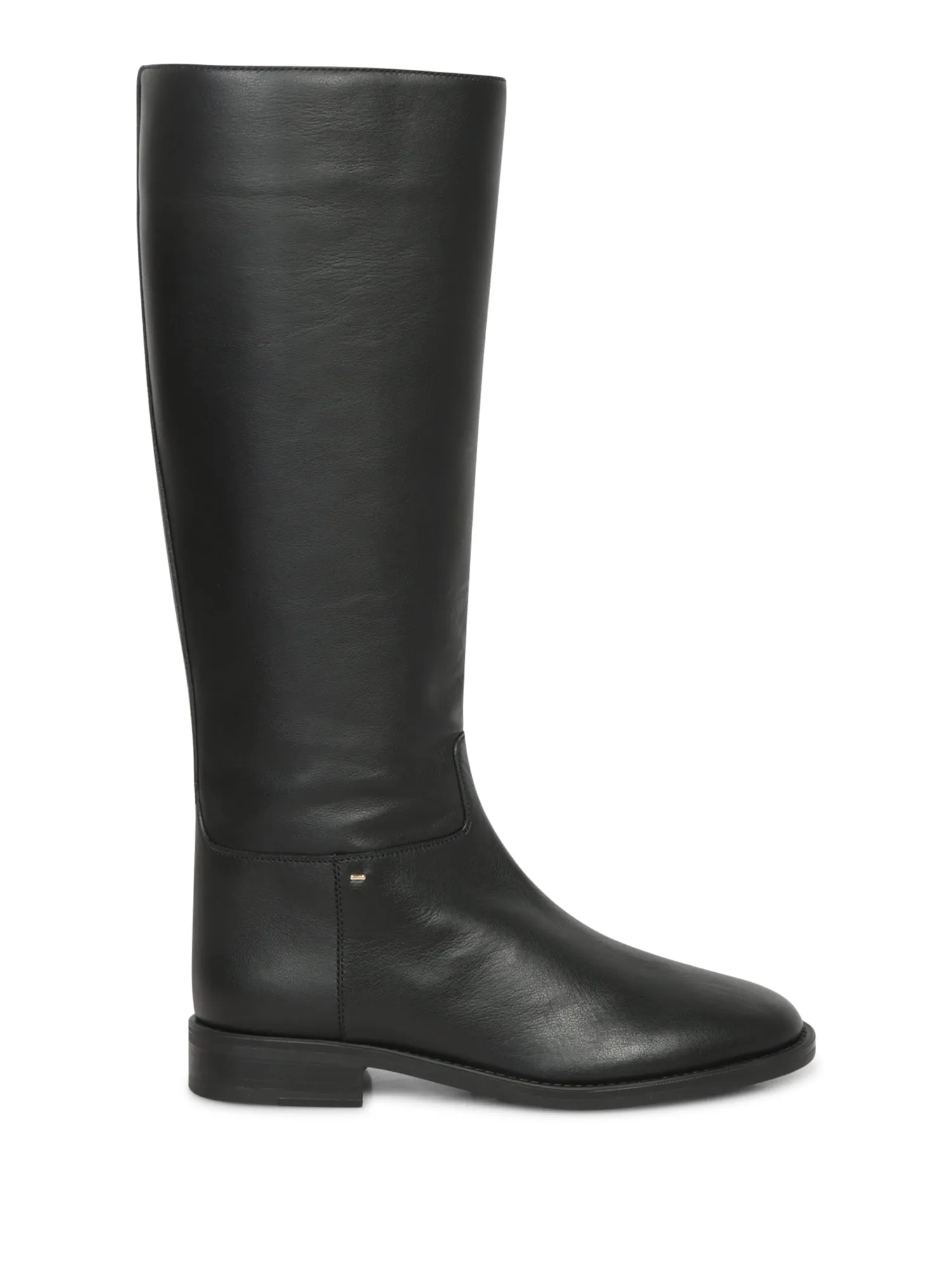 Black Leather Flat Boots