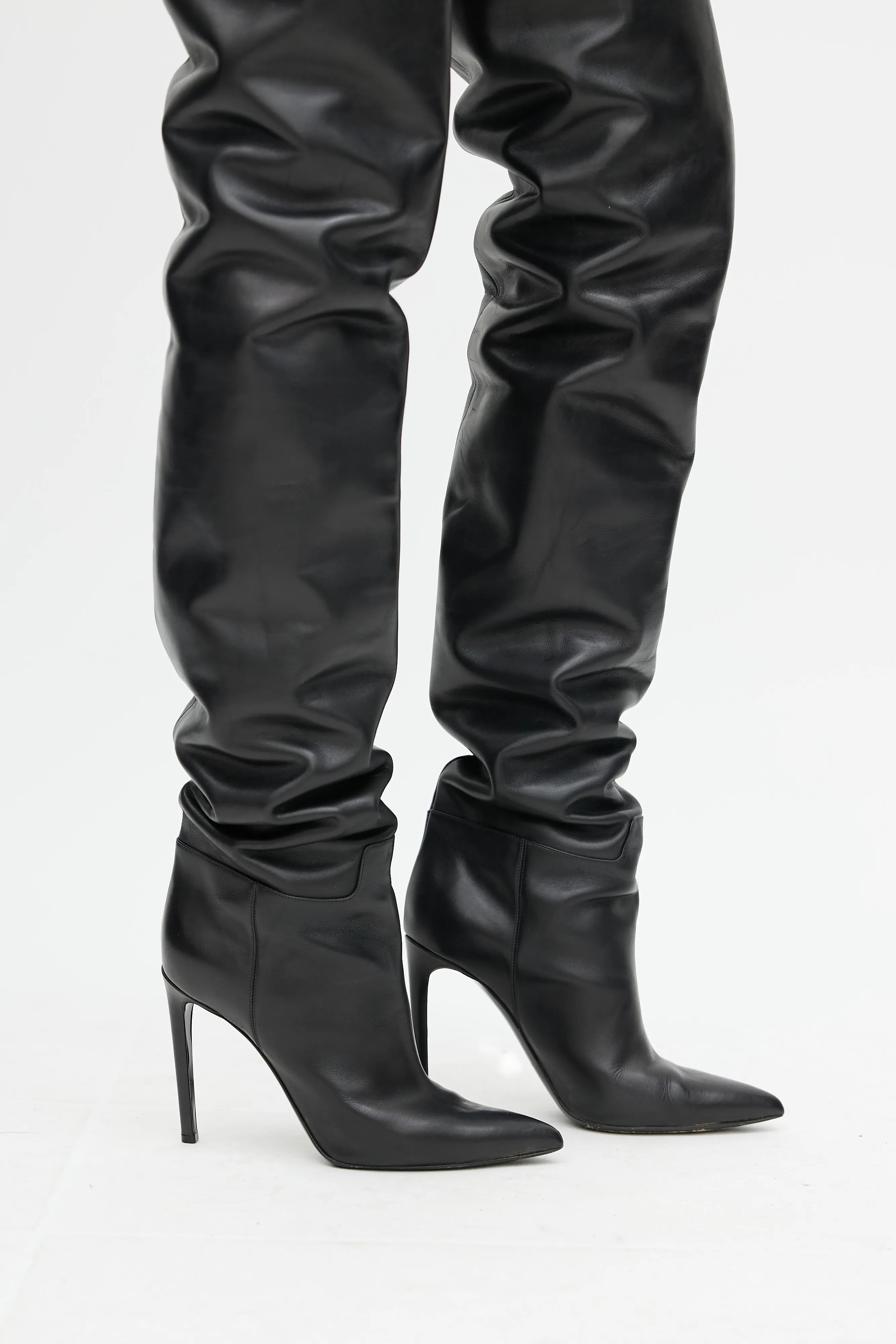 Black Leather Over The Knee Boot