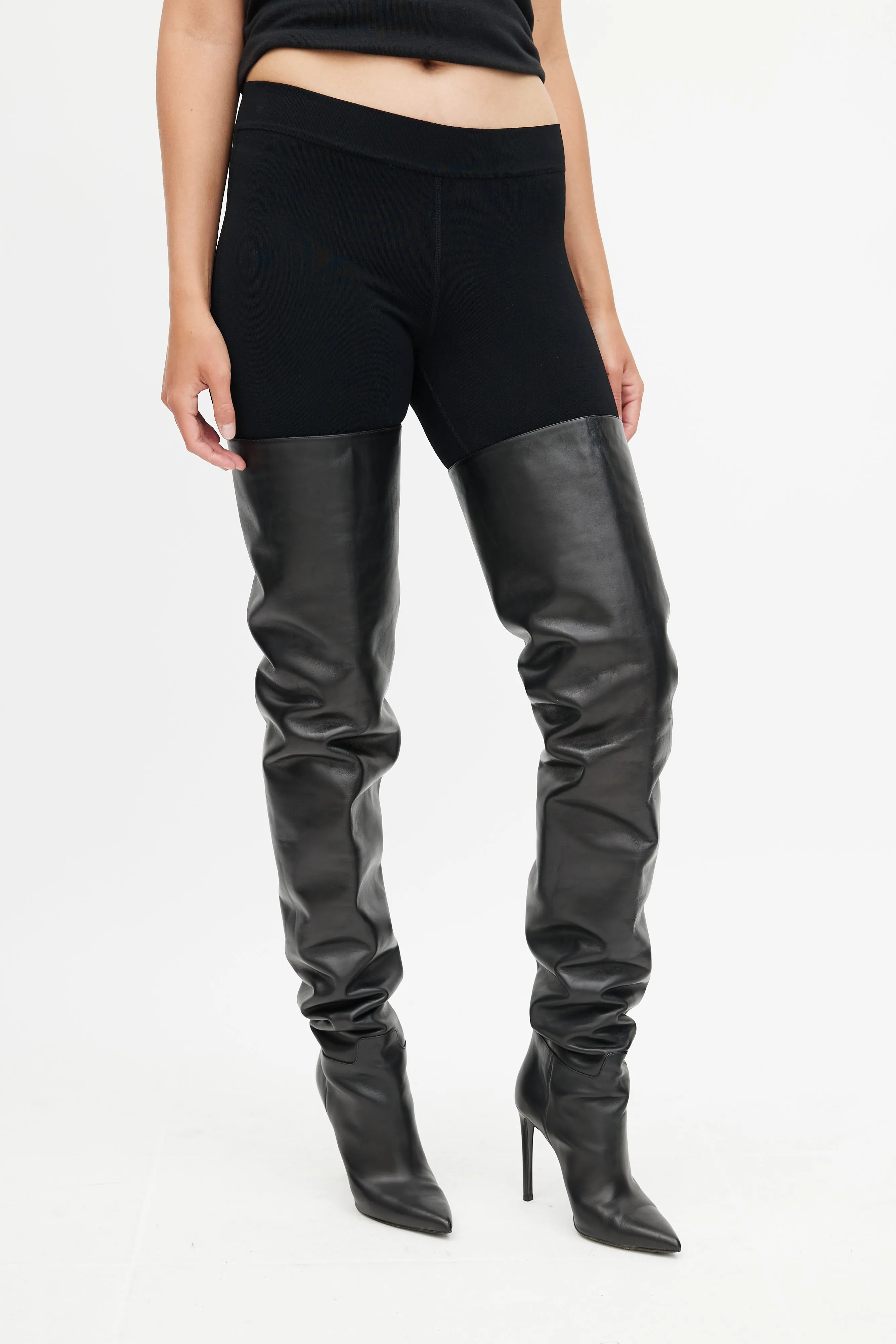 Black Leather Over The Knee Boot