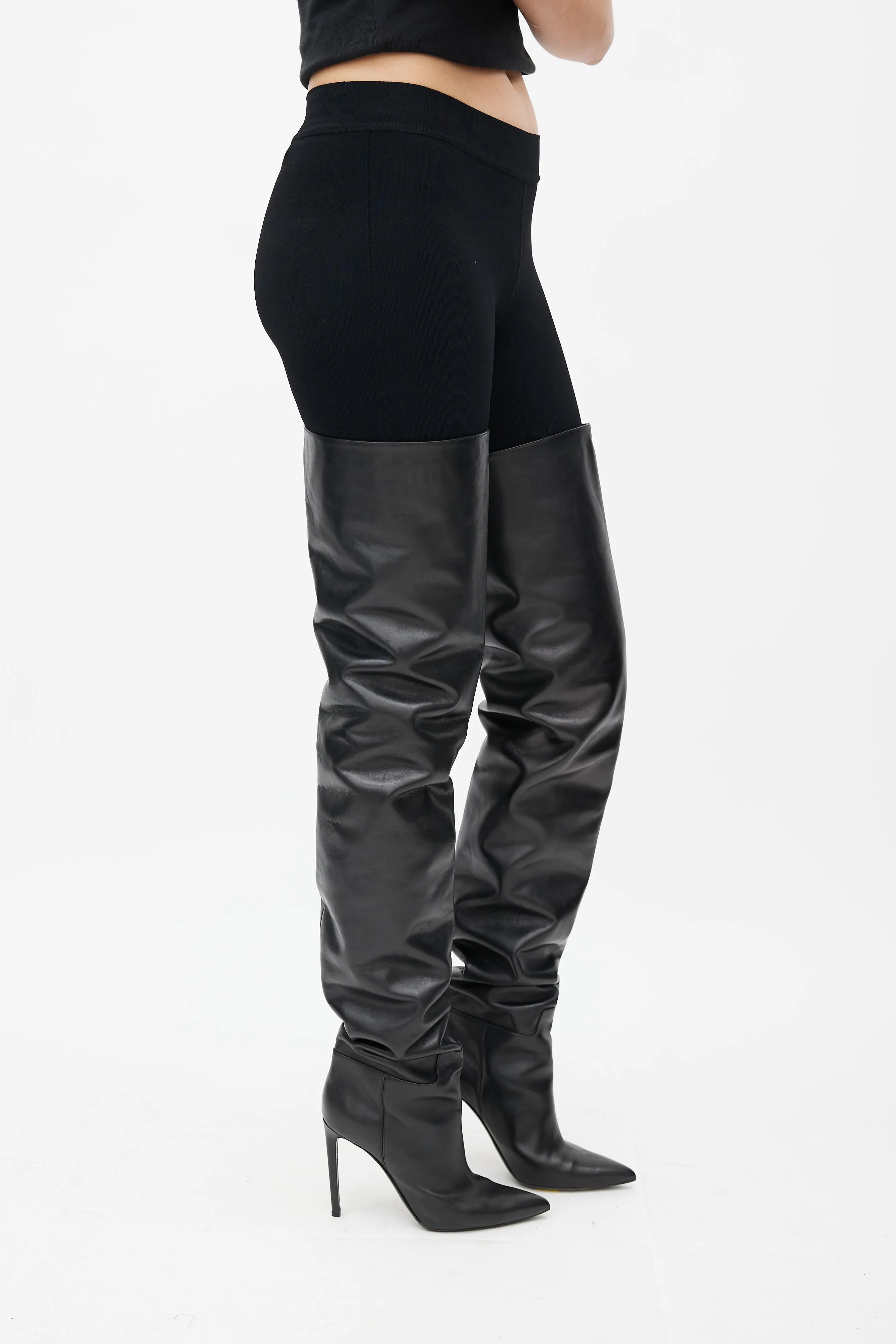 Black Leather Over The Knee Boot