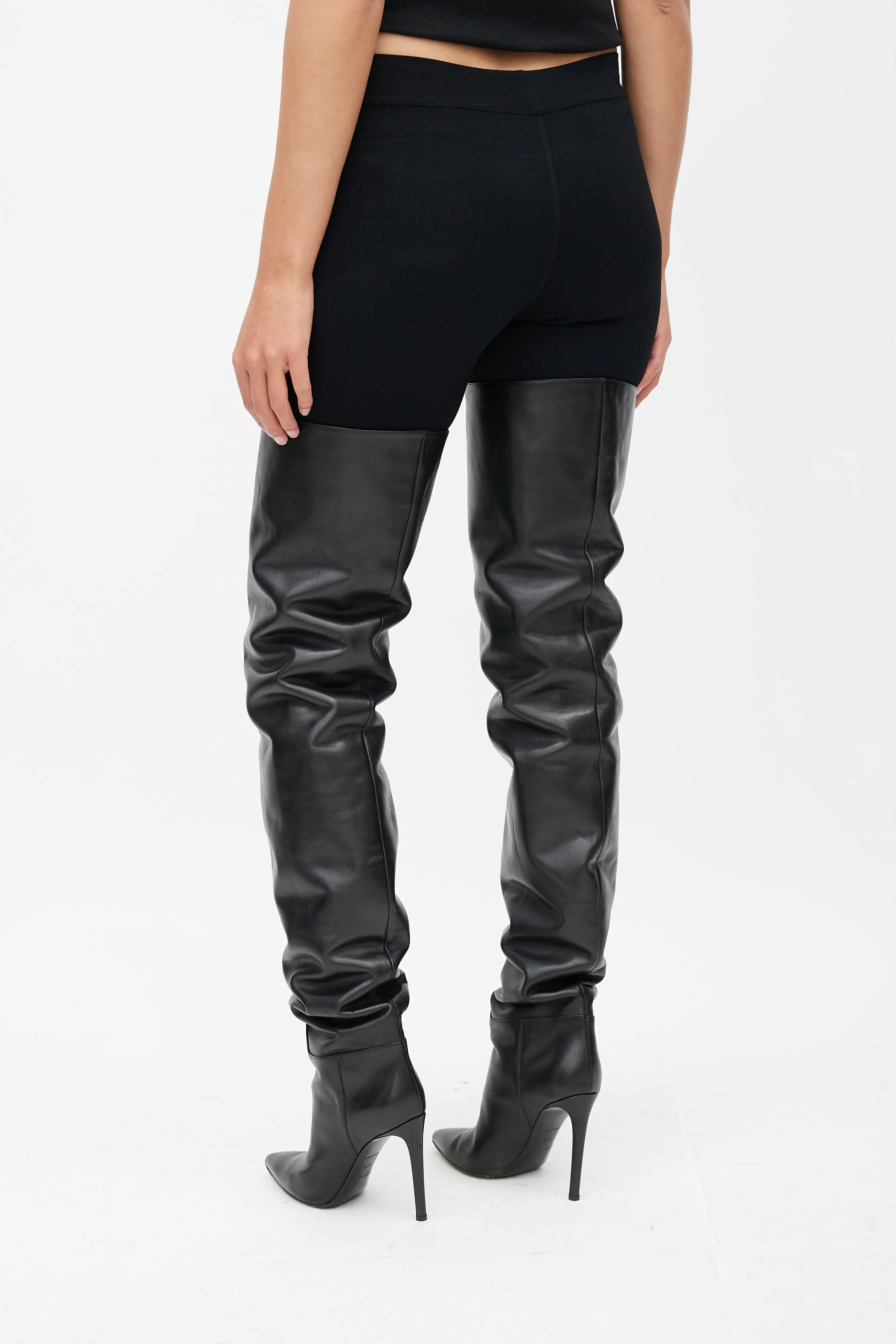 Black Leather Over The Knee Boot