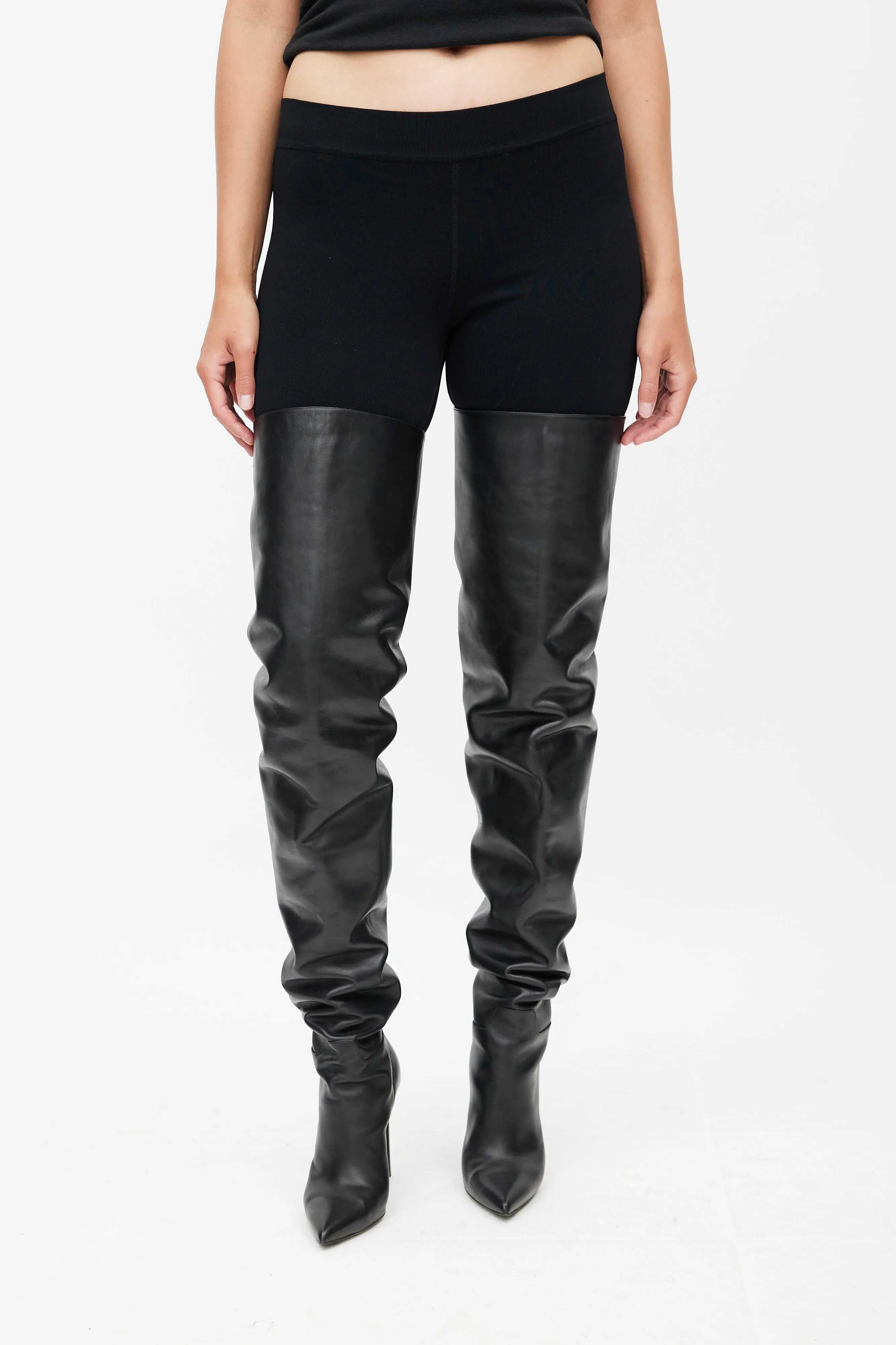 Black Leather Over The Knee Boot