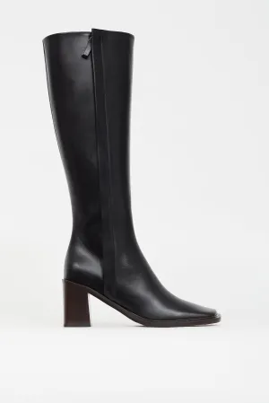 Black Leather Patch Knee High Boot