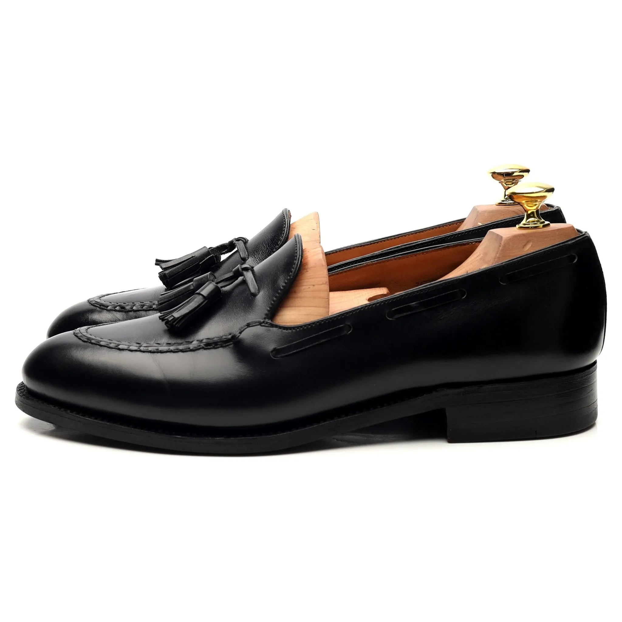 Black Leather Tassel Loafers 8 D UK 8.5