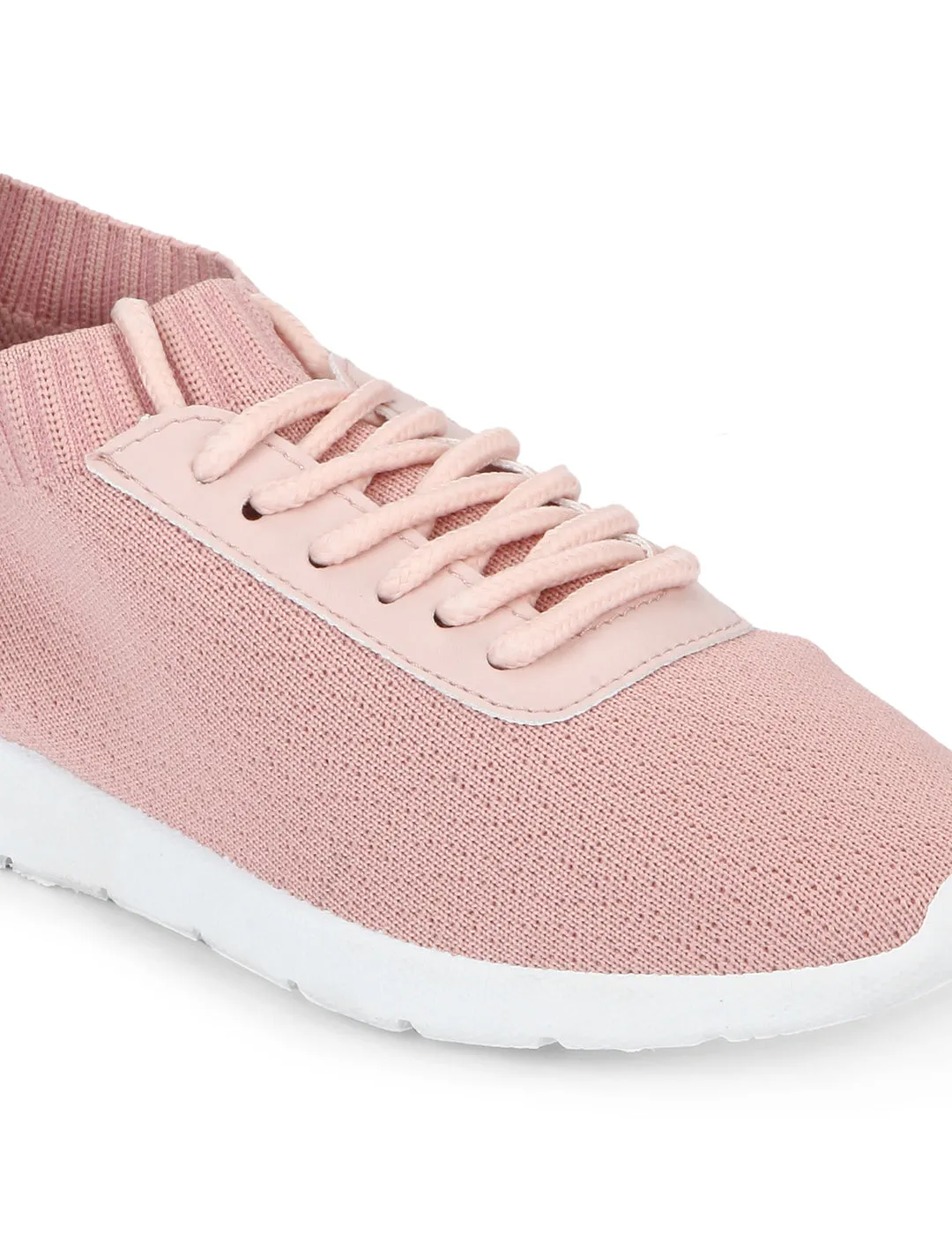 Blush PU Knit Cleated Lace-Up Sneakers