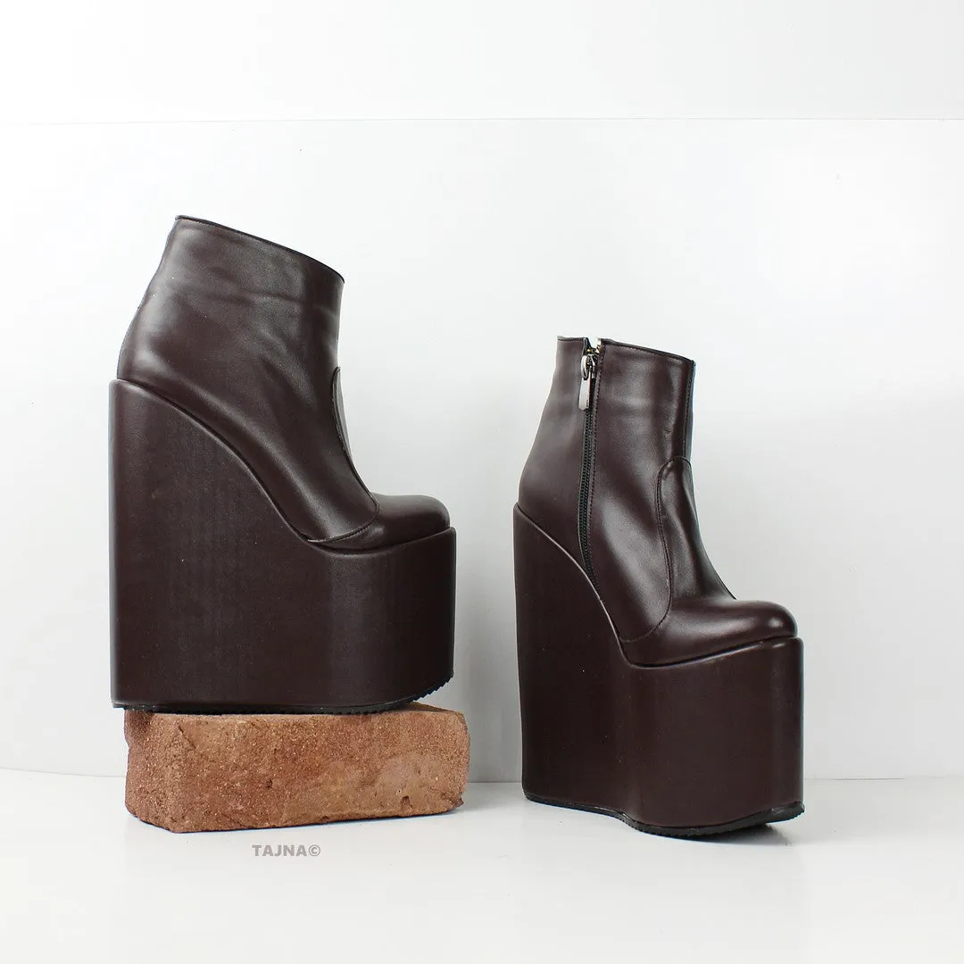 Brown High Heel Wedge Booties