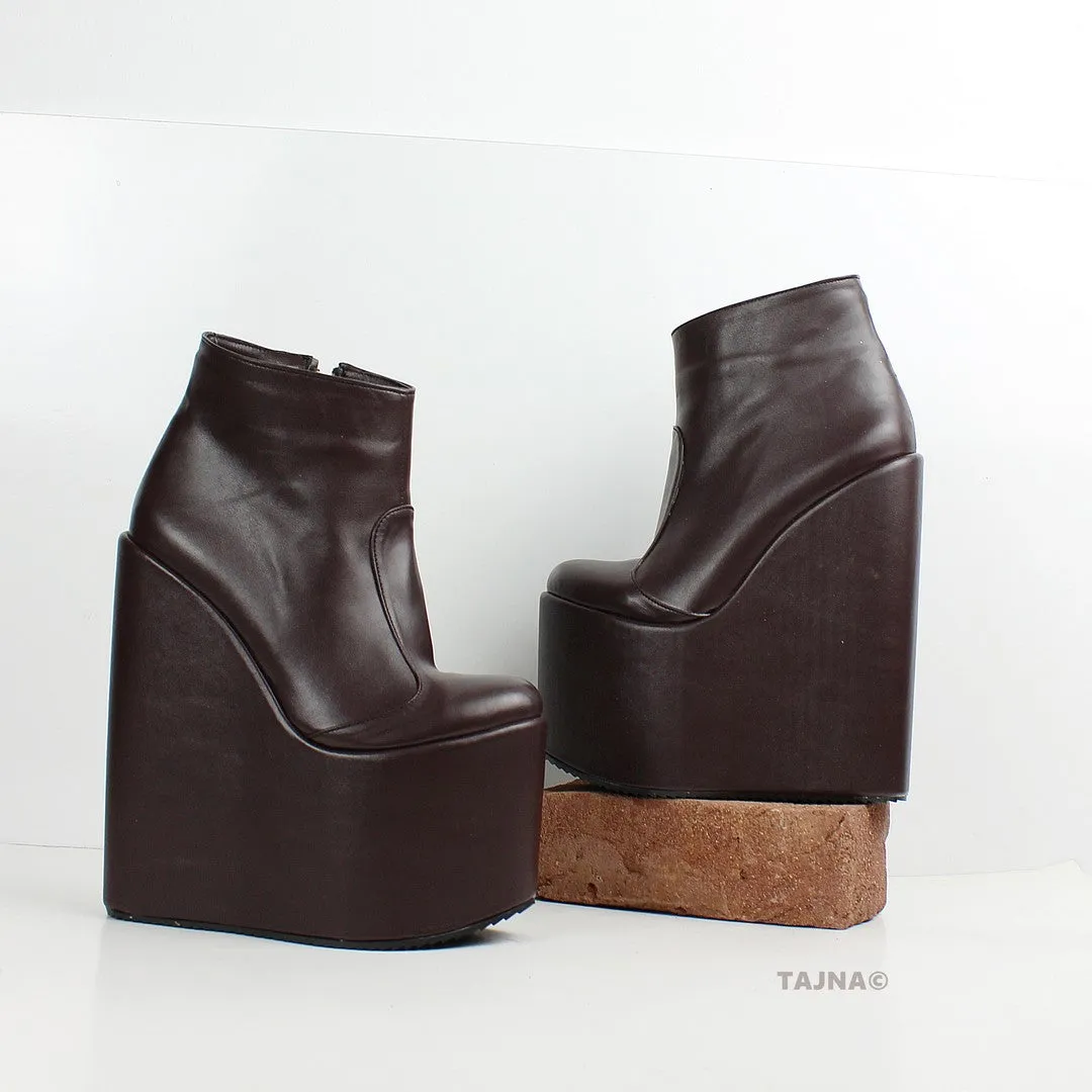 Brown High Heel Wedge Booties