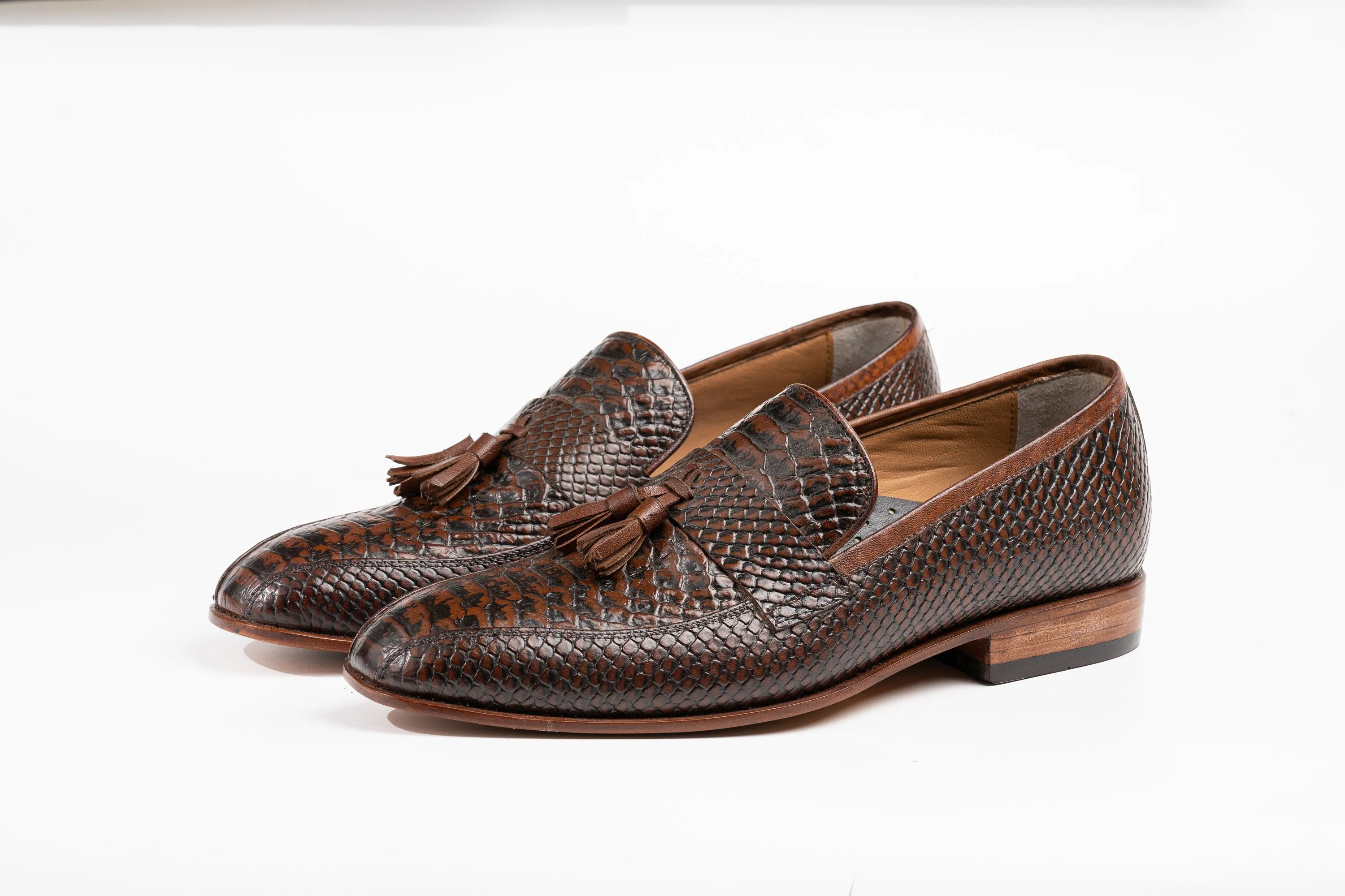 Brown Tussle lizard pattern leather Loafer Perfect Adult gift, Men's Dress Casual Party Loafer