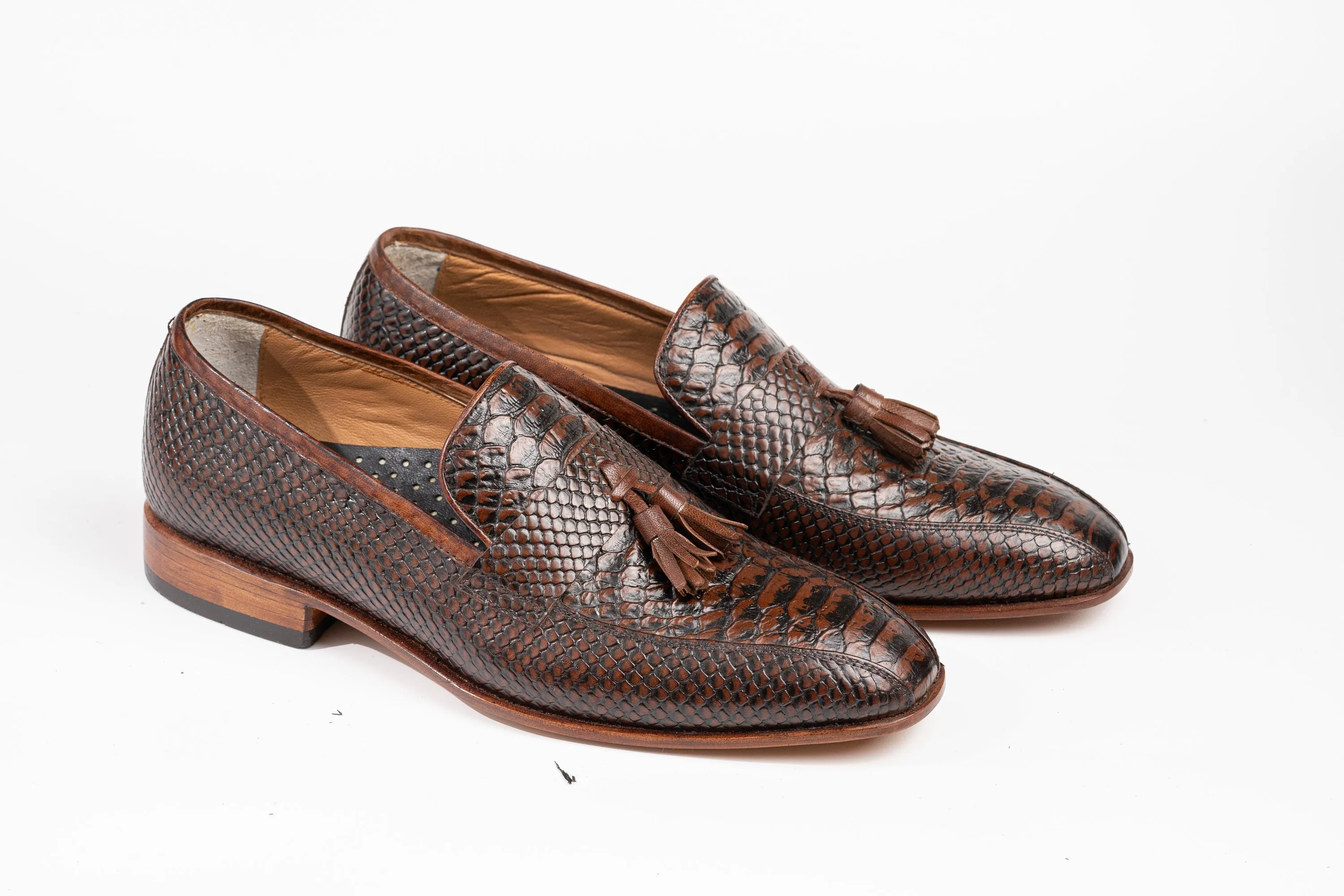 Brown Tussle lizard pattern leather Loafer Perfect Adult gift, Men's Dress Casual Party Loafer