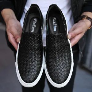 Casual Loafers Male Sneakers Weaving Leather Dress Shoes