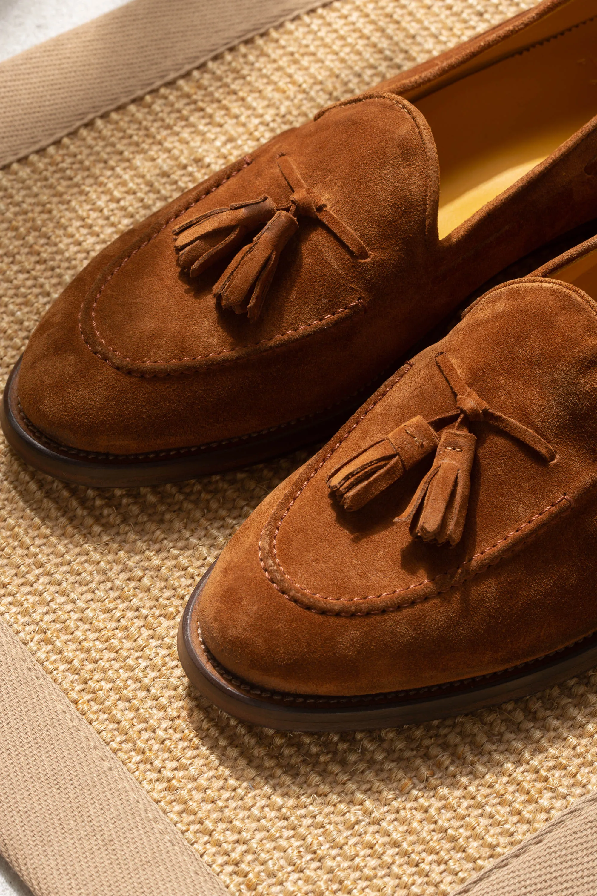 Cognac suede tassel loafers - Made In Italy