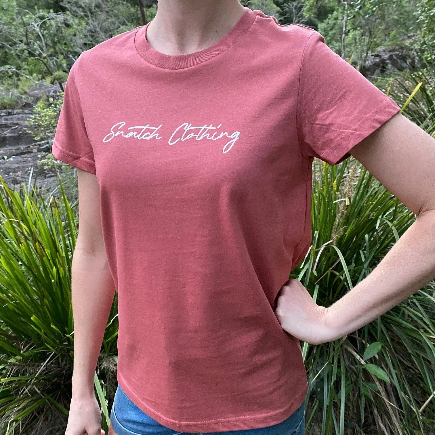 Crew Tee Graphic Print Happy Camper Ladies Coral