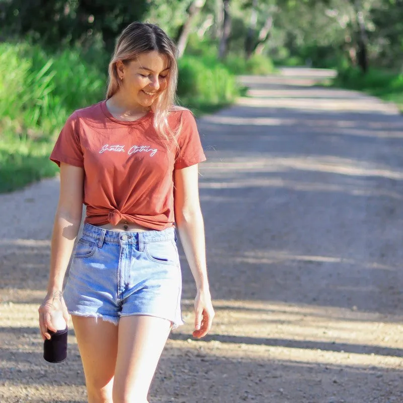 Crew Tee Graphic Print Happy Camper Ladies Coral