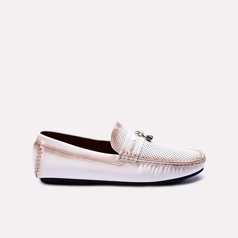 Crispin White Perforated Tassel Loafers 0130860