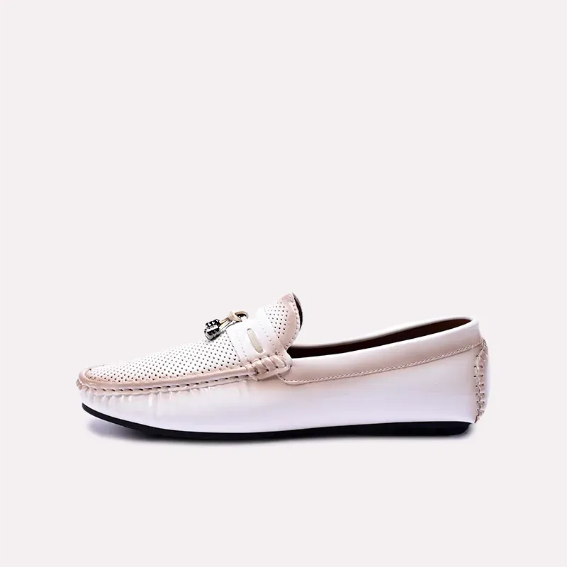 Crispin White Perforated Tassel Loafers 0130860