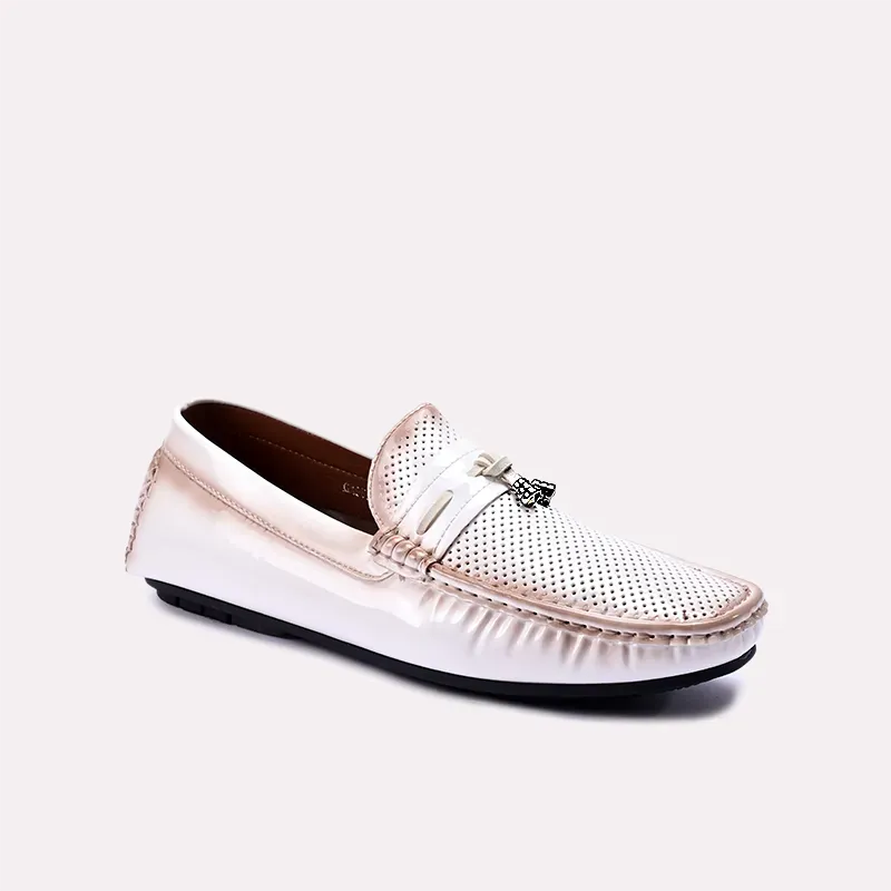 Crispin White Perforated Tassel Loafers 0130860