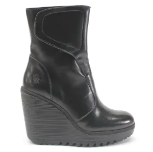 DALLY463FLY Leather Women's Mid Calf Wedge Boots