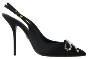 Dolce & Gabbana Black Crystal Embellished Slingback Heel Shoes