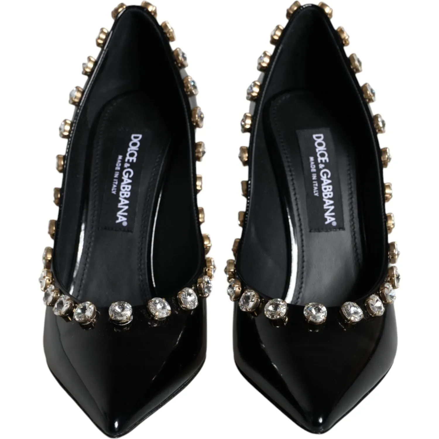 Dolce & Gabbana Black Crystals Leather High Heels Pumps Shoes