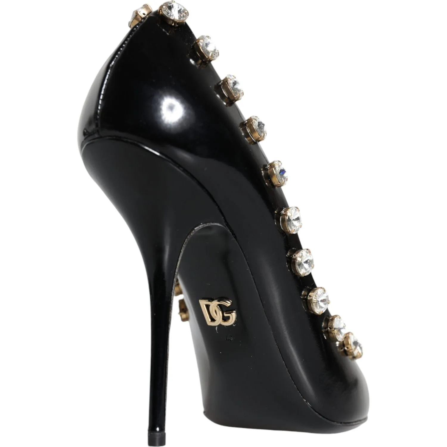 Dolce & Gabbana Black Crystals Leather High Heels Pumps Shoes